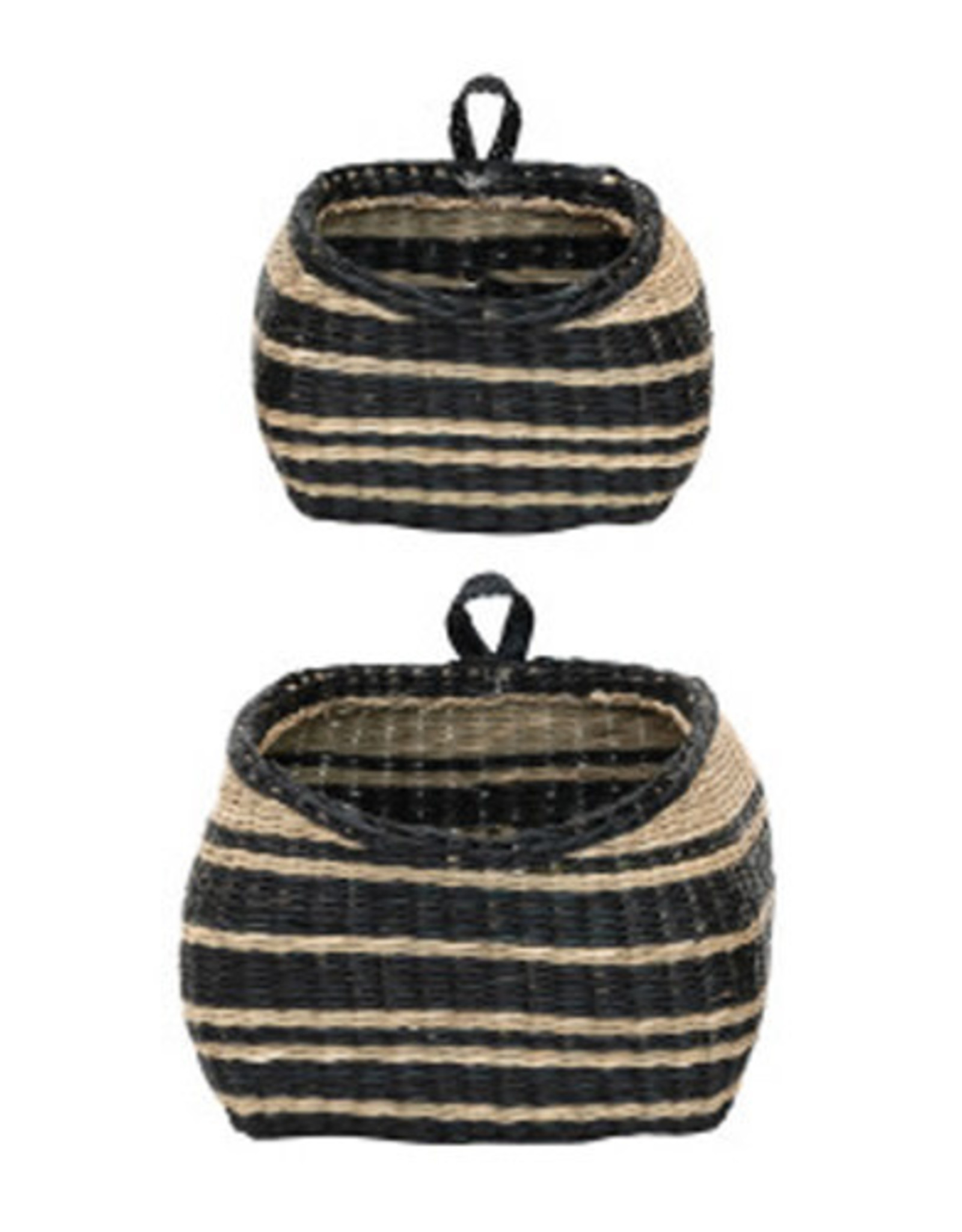 Handwoven Seagrass Baskets w/ Stripes - S/2