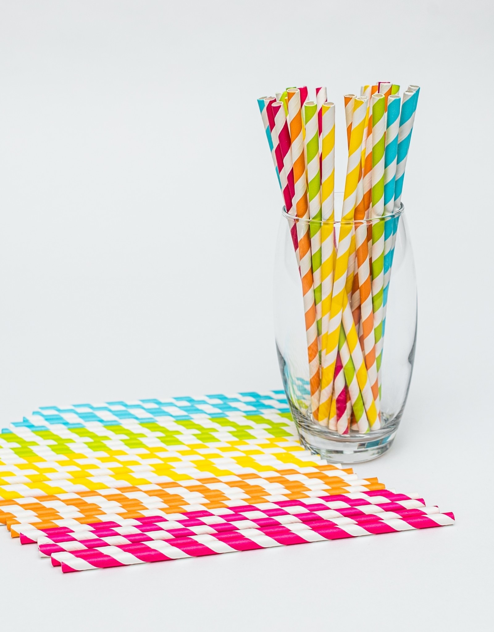 Colourful Striped Paper Straws - 25pk