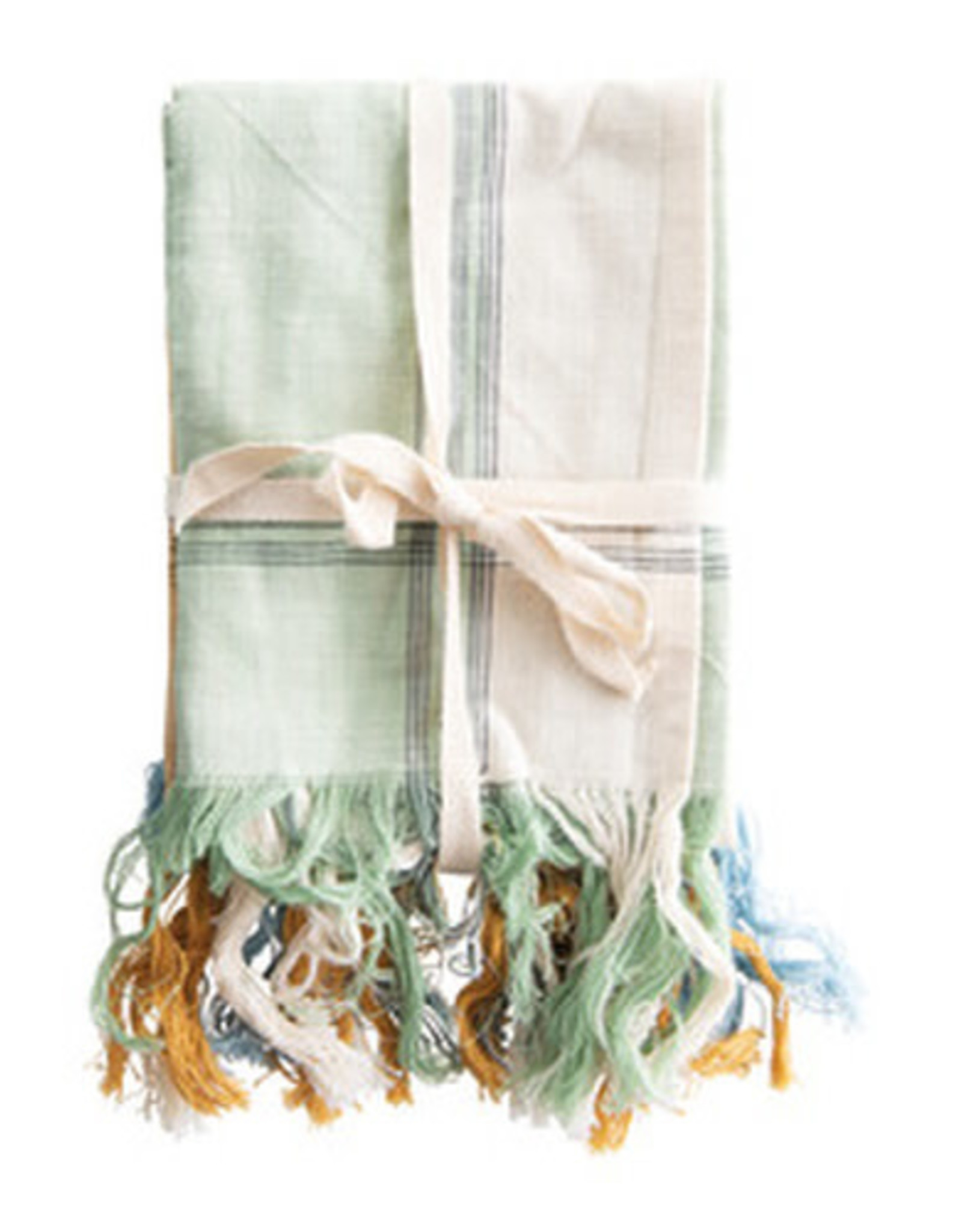 Cotton Tea Towels w/ Fringe, 3 Colours, S/3