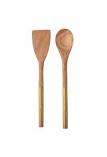 Acacia Kitchen Utensils with Brass Handles