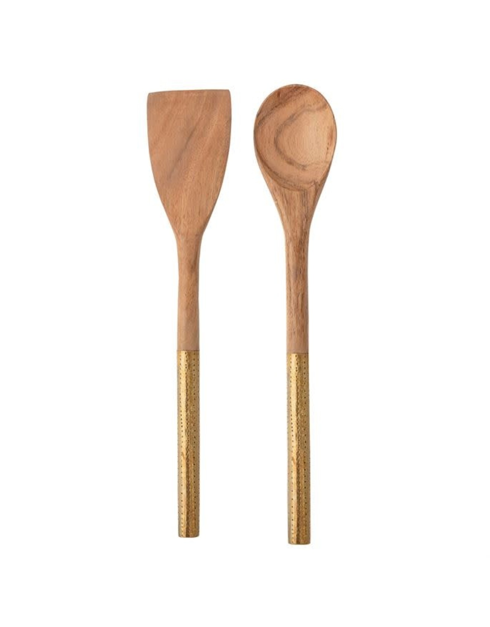Acacia Kitchen Utensils with Brass Handles