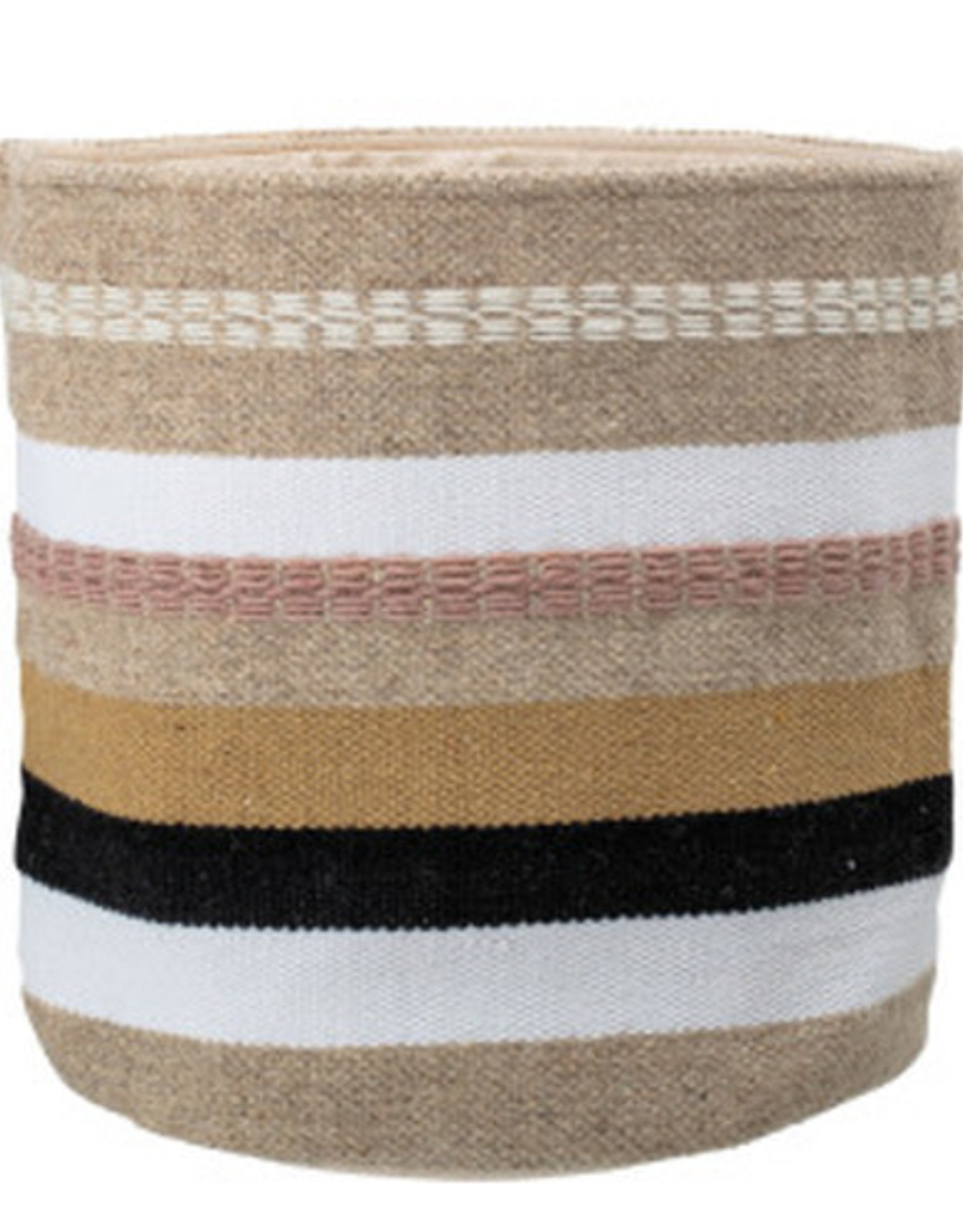 Woven Wool & Cotton Basket w/ Stripes