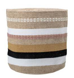 Woven Wool & Cotton Basket w/ Stripes