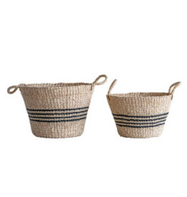 Woven Palm & Seagrass Striped Baskets