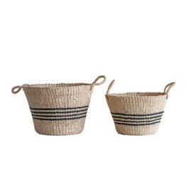Woven Palm & Seagrass Striped Baskets