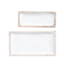 White Enamel Mango Wood Tray