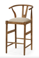 Trixie Bar Stool w/Cream Upholstered Seat Brown Wood Frame