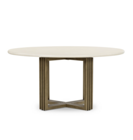 Mia Round Dining Table - Antique Brass/Parchment White