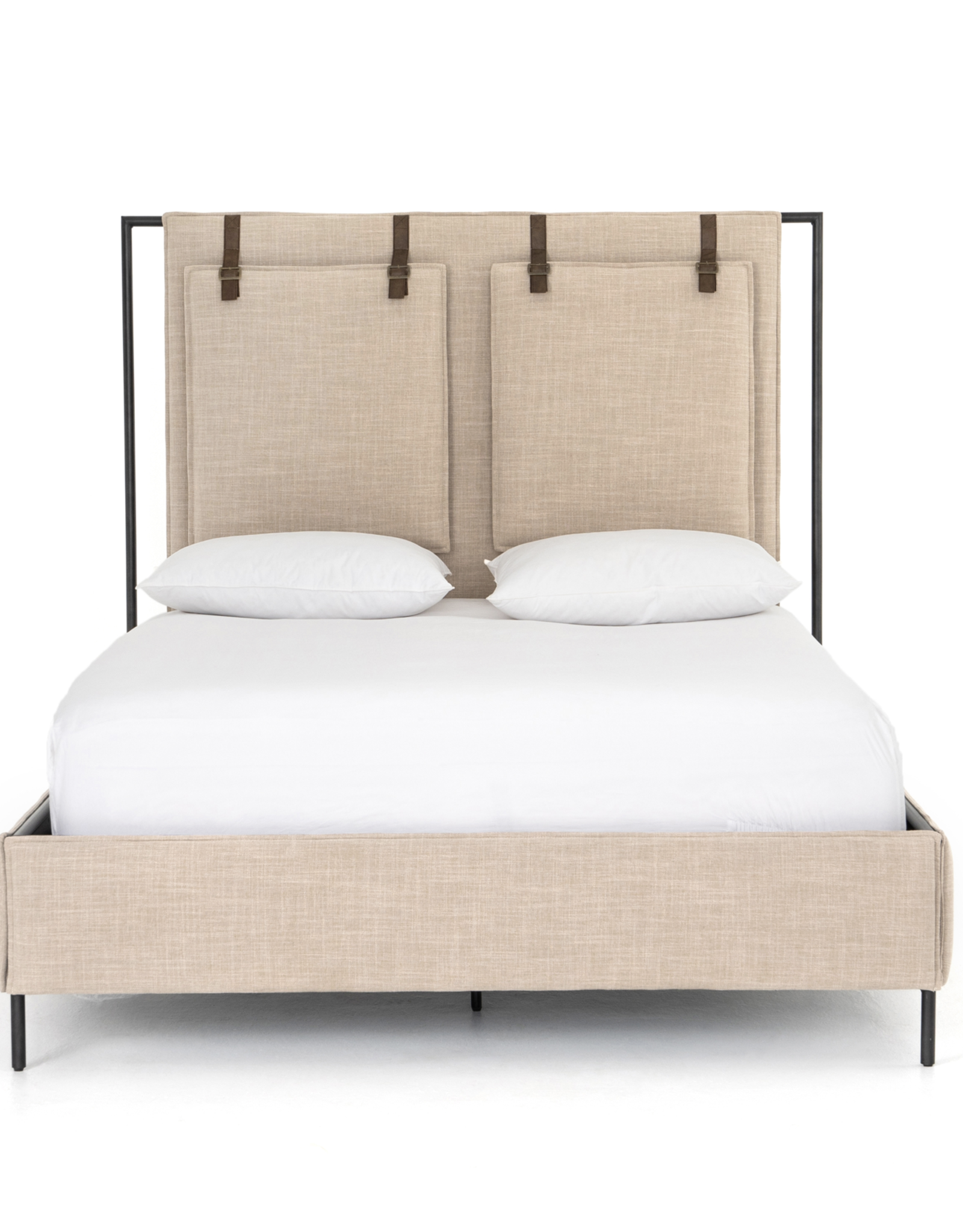 Leigh Upholstered Leather Belt Queen Bed in Palm Ecru