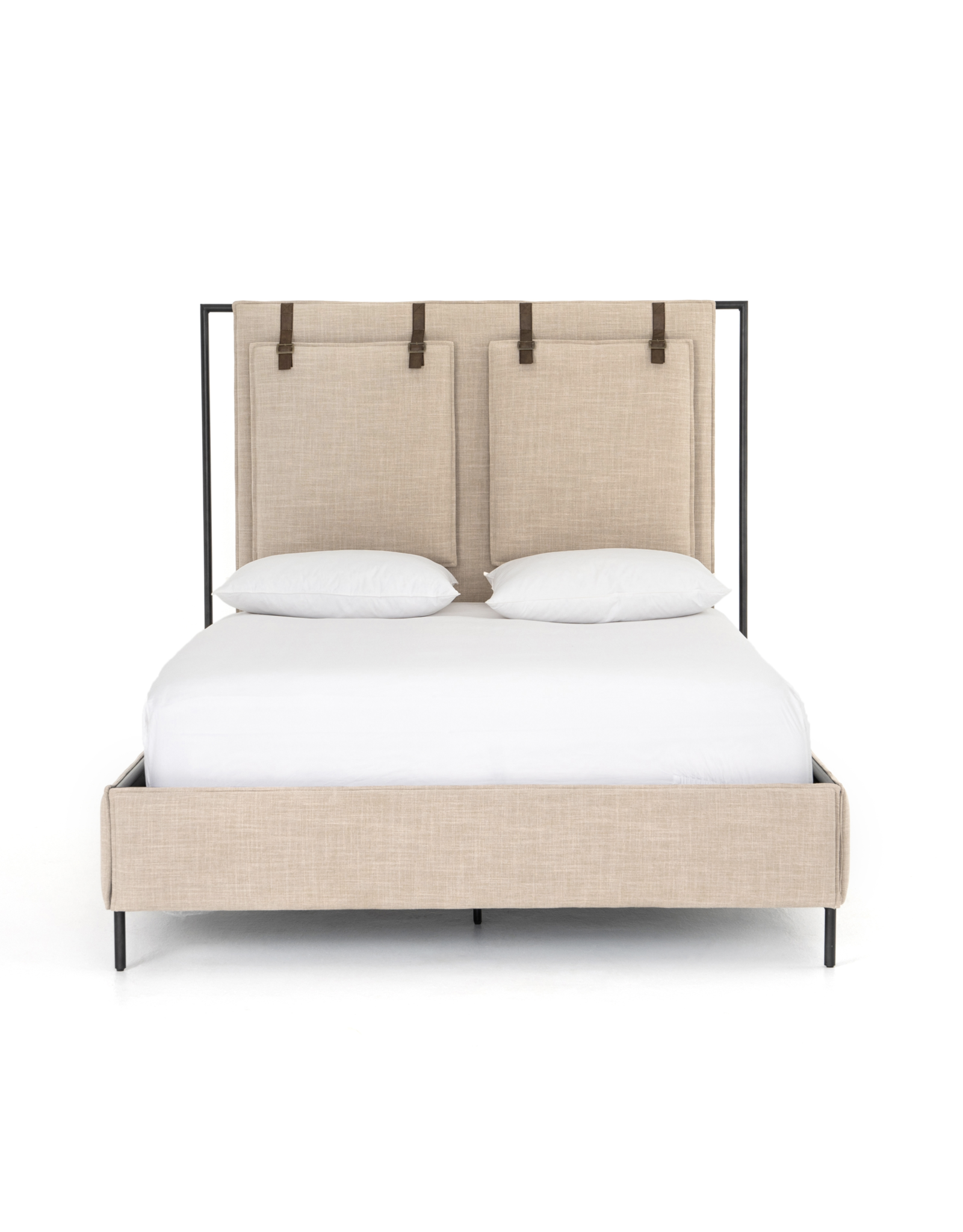 Leigh Upholstered Leather Belt Queen Bed in Palm Ecru
