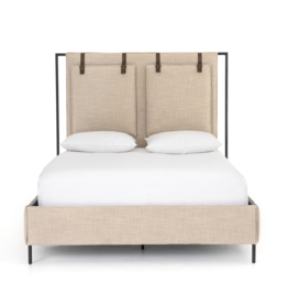 Leigh Upholstered Leather Belt Queen Bed in Palm Ecru