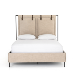 Leigh Upholstered Leather Belt Queen Bed in Palm Ecru