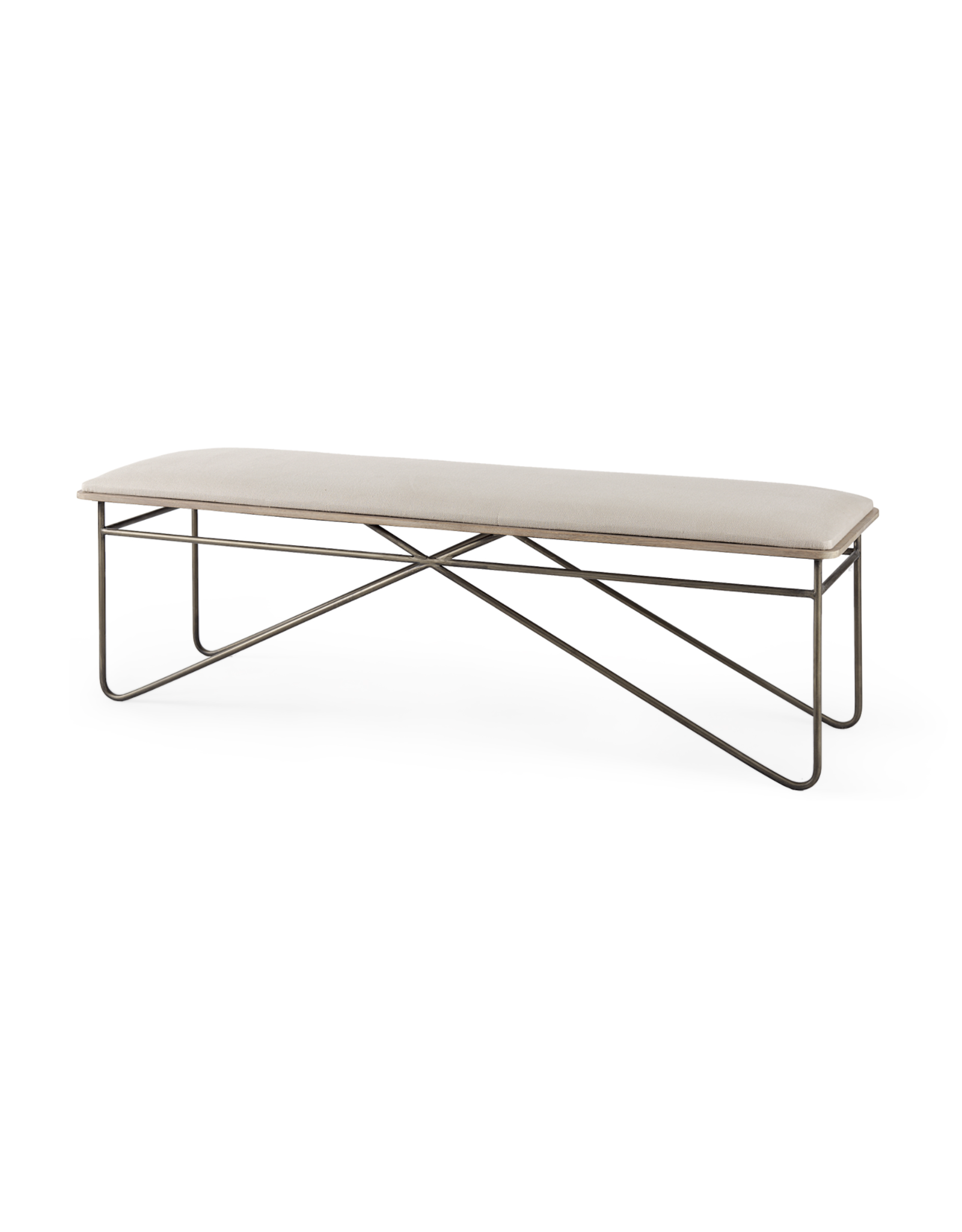 Camille Cream Fabric Seat W/ Metal Frame Bench