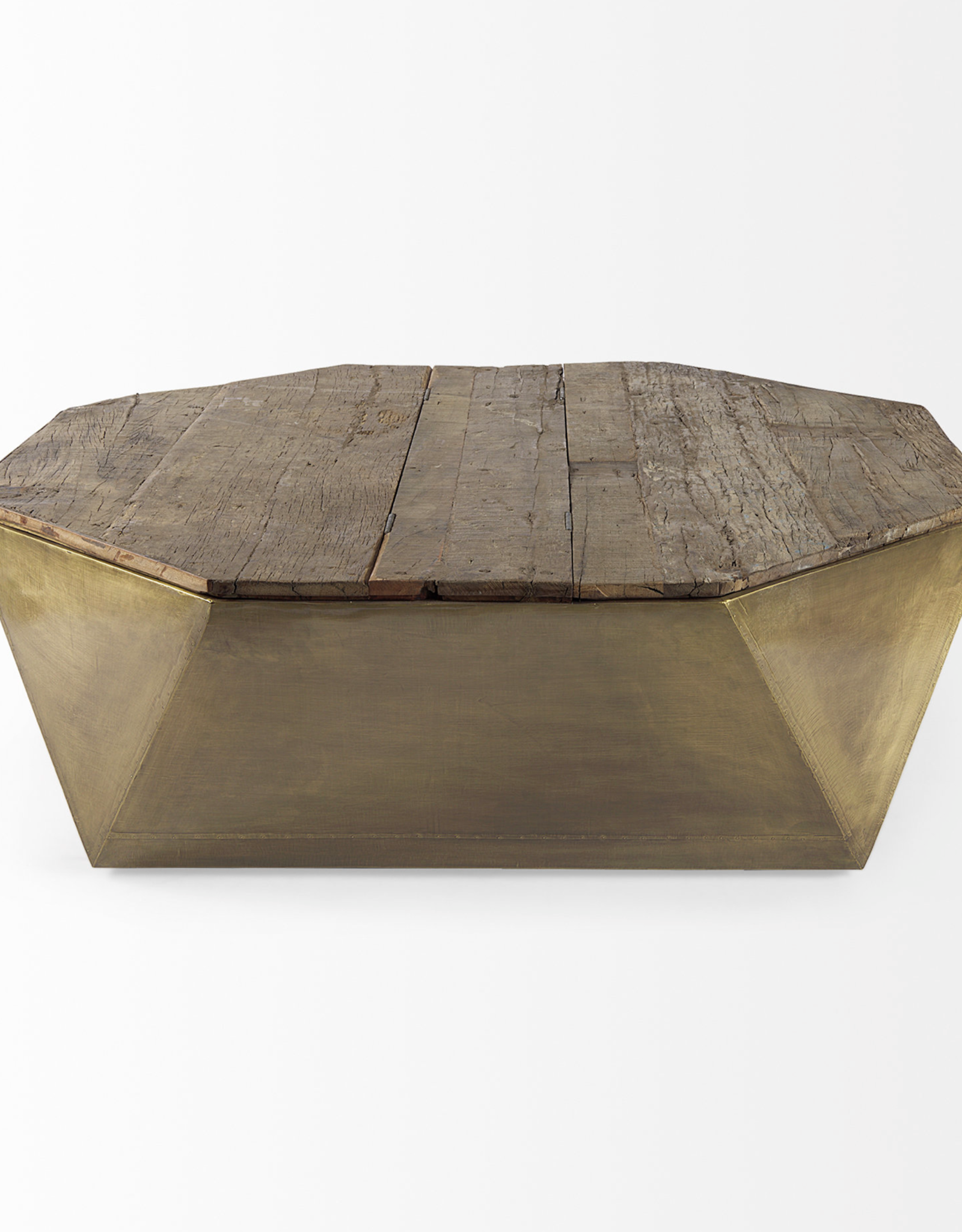 Esagono Octagonal Wood and Brass Coffee Table