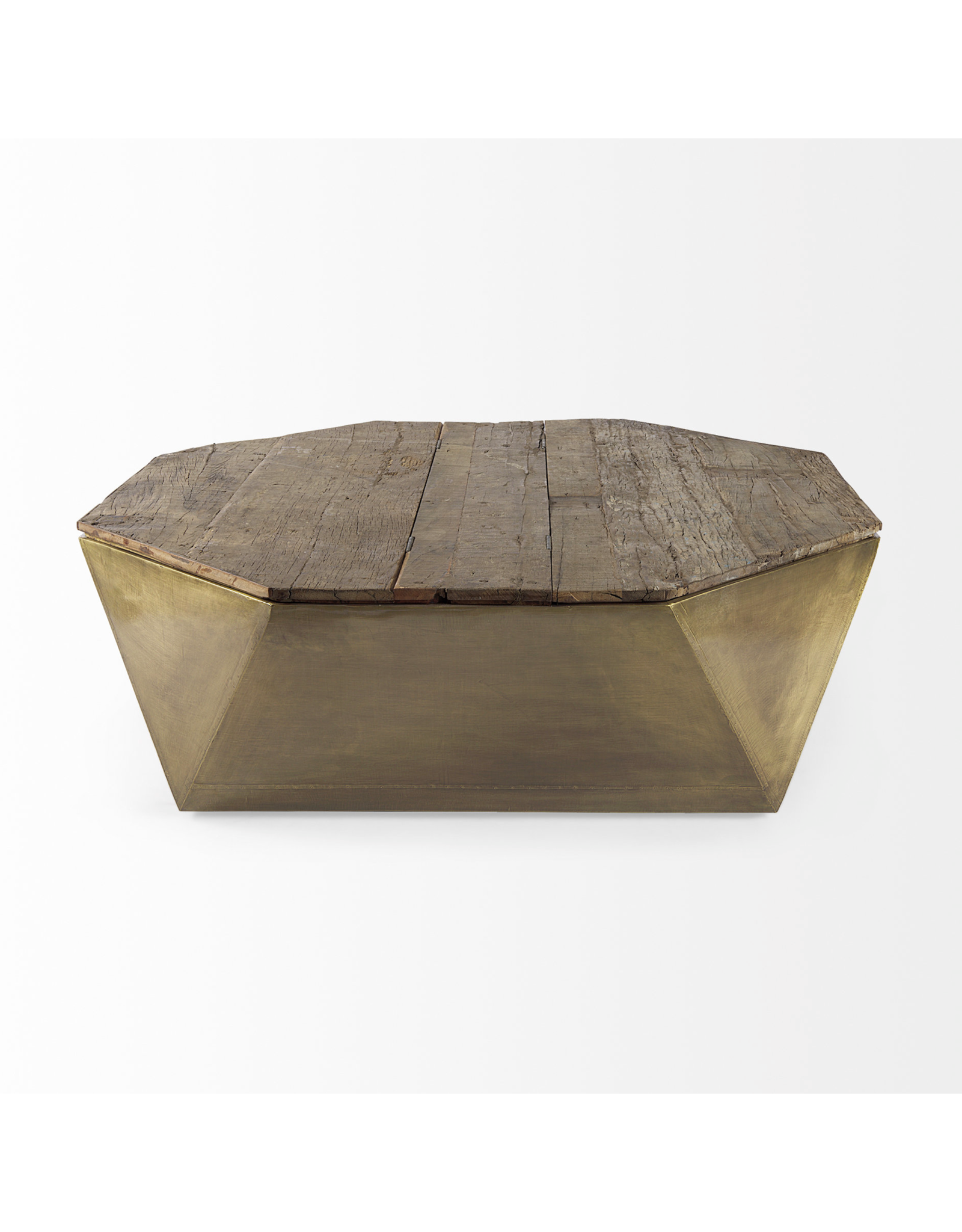 Esagono Octagonal Wood and Brass Coffee Table
