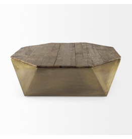 Esagono Octagonal Wood and Brass Coffee Table