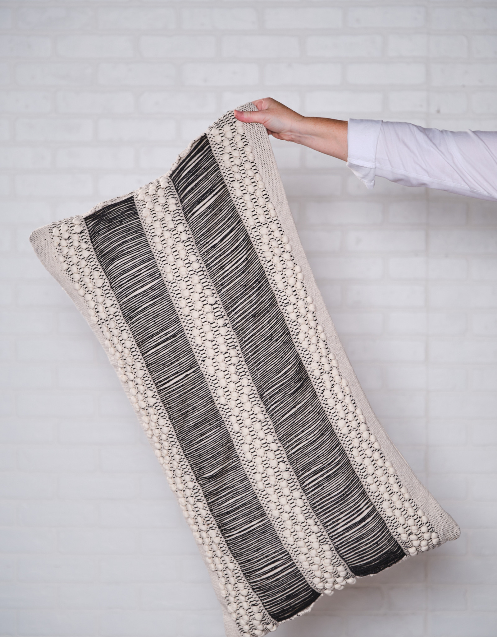 Serena Hand Woven Pillow Ivory/Black 20 " x 36"