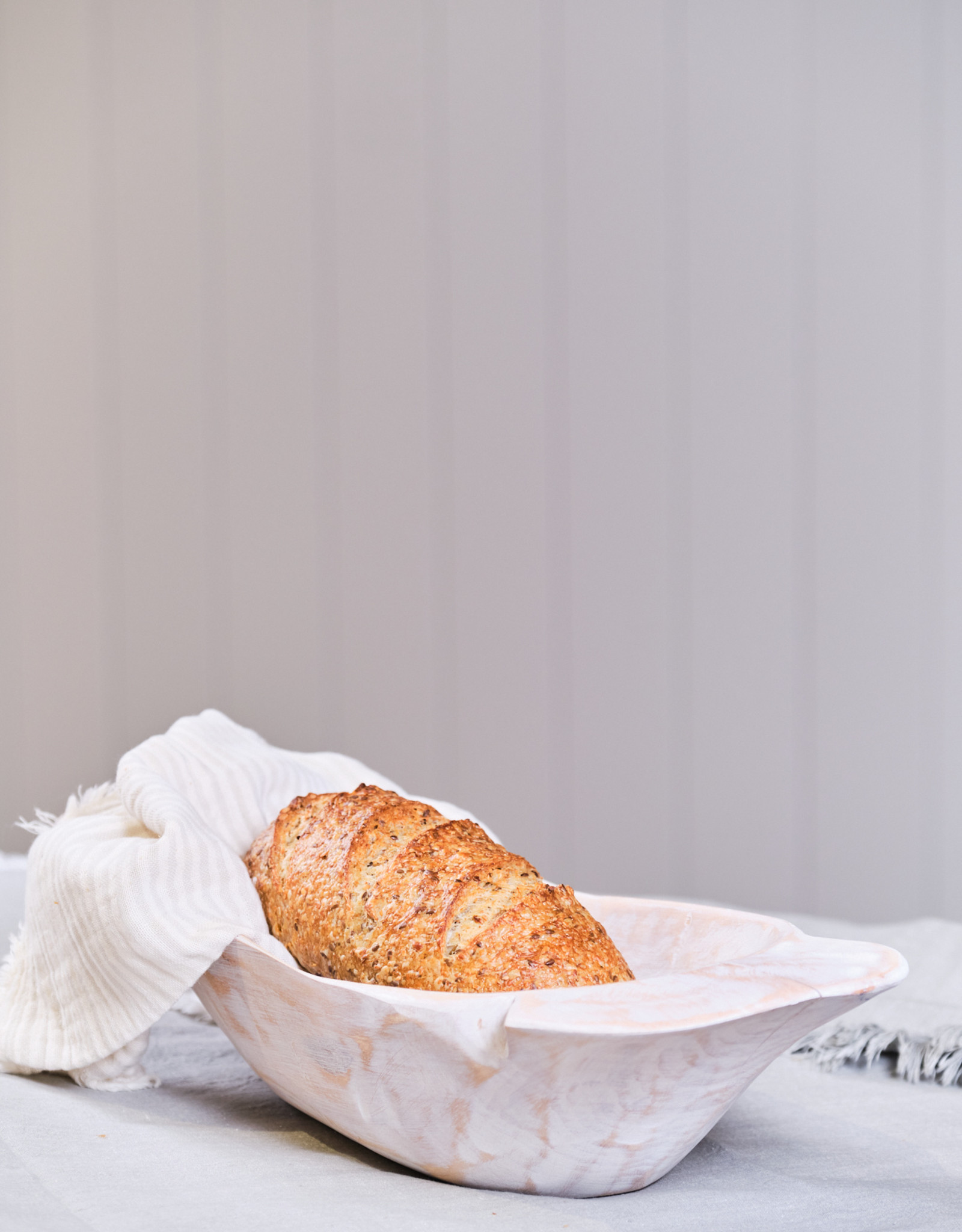 Distressed White Dough Bowl, Small