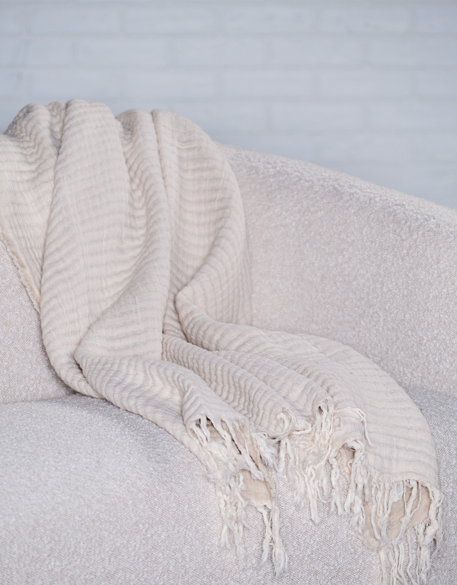Kantha-Stitch Throw, Chambray