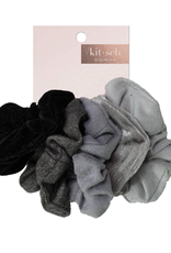 Velvet Scrunchies, Black and Grey Set of 5