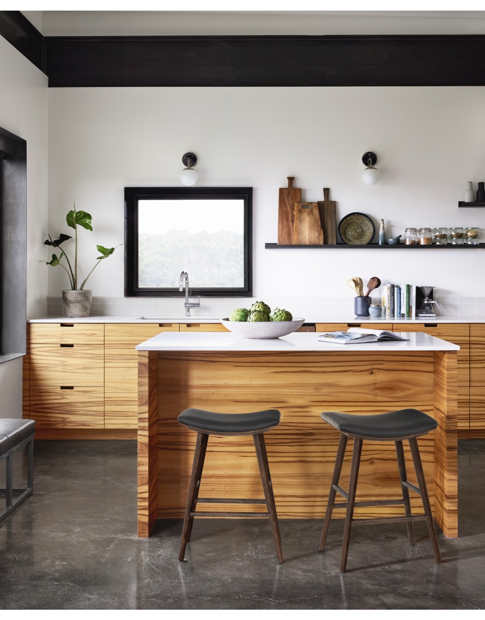 Union Counter Stool - Distressed Black Leather /Warm Ash