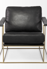 Watson Black Leather Wrap Gold Metal Frame Accent Chair