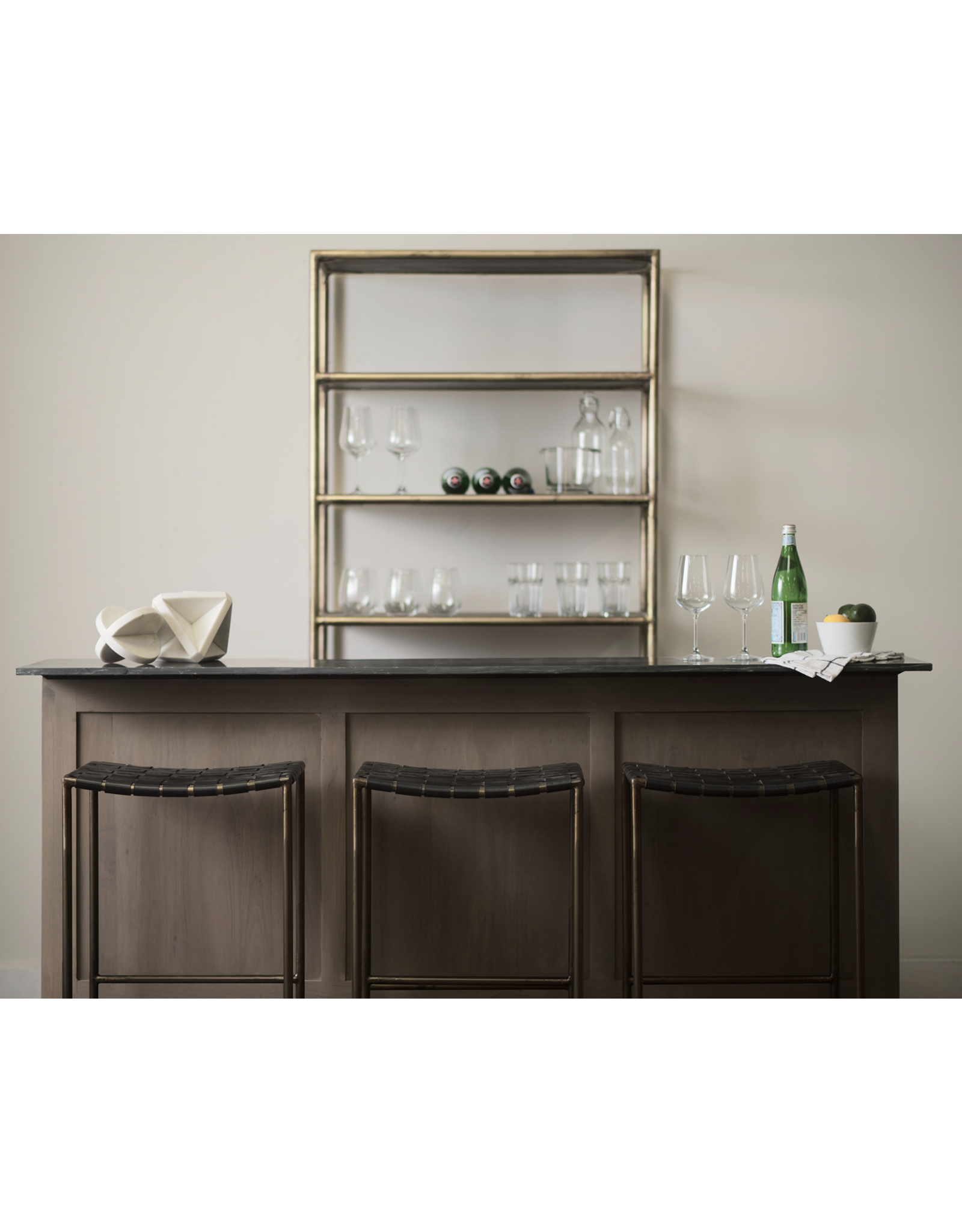 Clarissa Woven Black Leather Counter Stool
