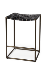 Clarissa Woven Leather Counter Stool in Black