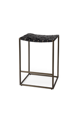 Clarissa Woven Black Leather Counter Stool