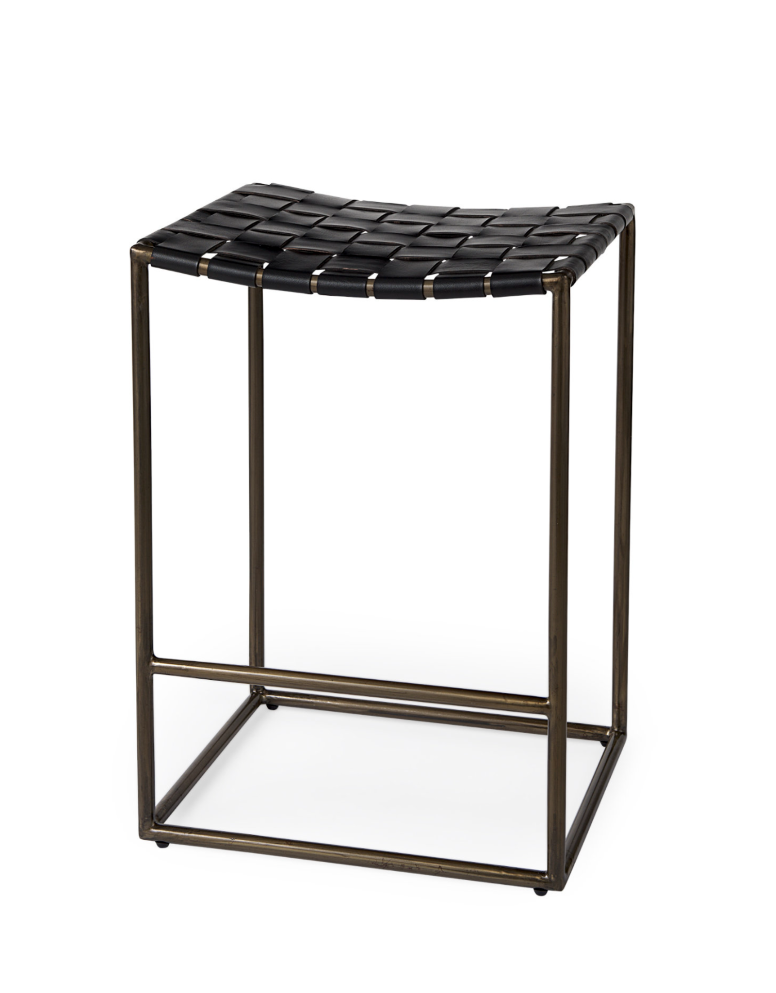 Clarissa Woven Black Leather Counter Stool