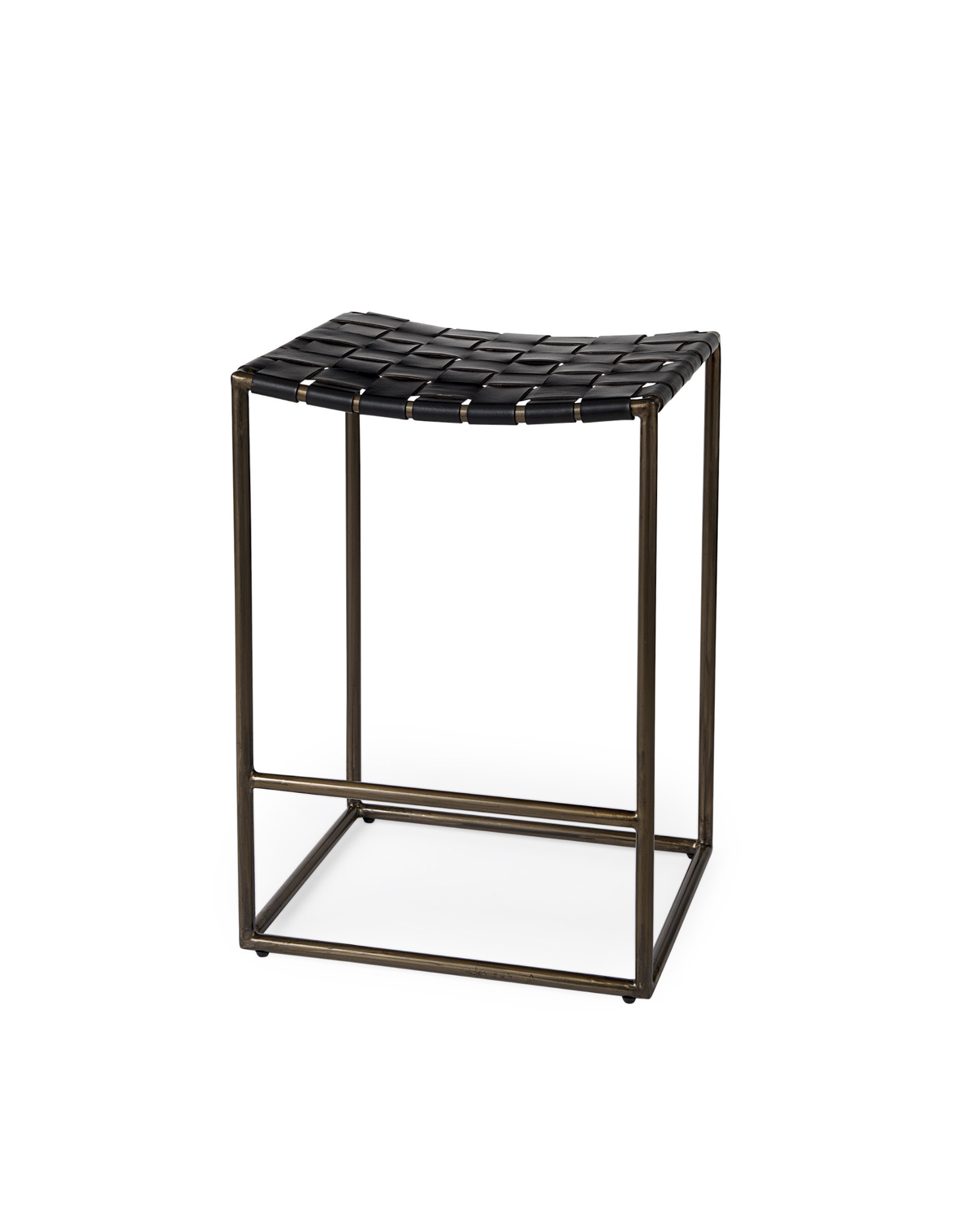Clarissa Woven Black Leather Counter Stool
