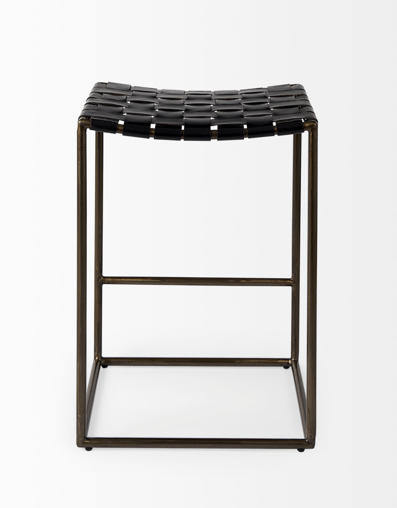 Clarissa Woven Leather Counter Stool in Black