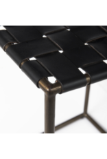 Clarissa Woven Black Leather Counter Stool
