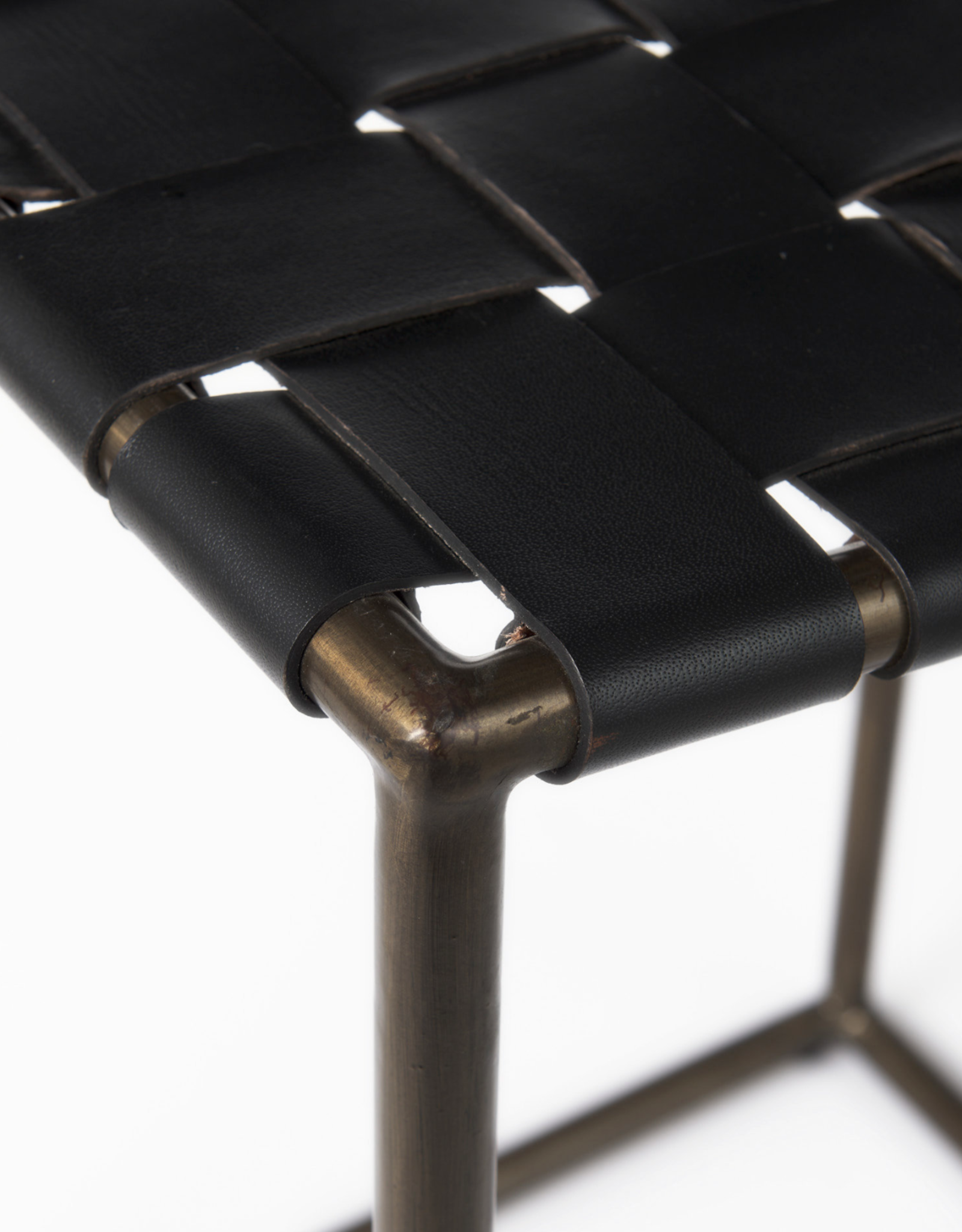 Clarissa Woven Black Leather Counter Stool