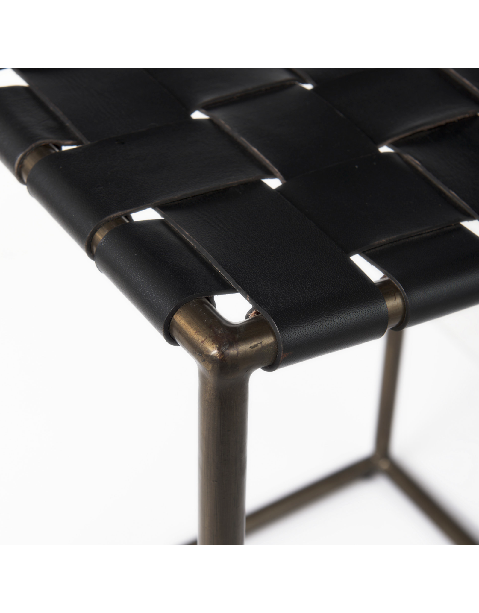 Clarissa Woven Black Leather Counter Stool