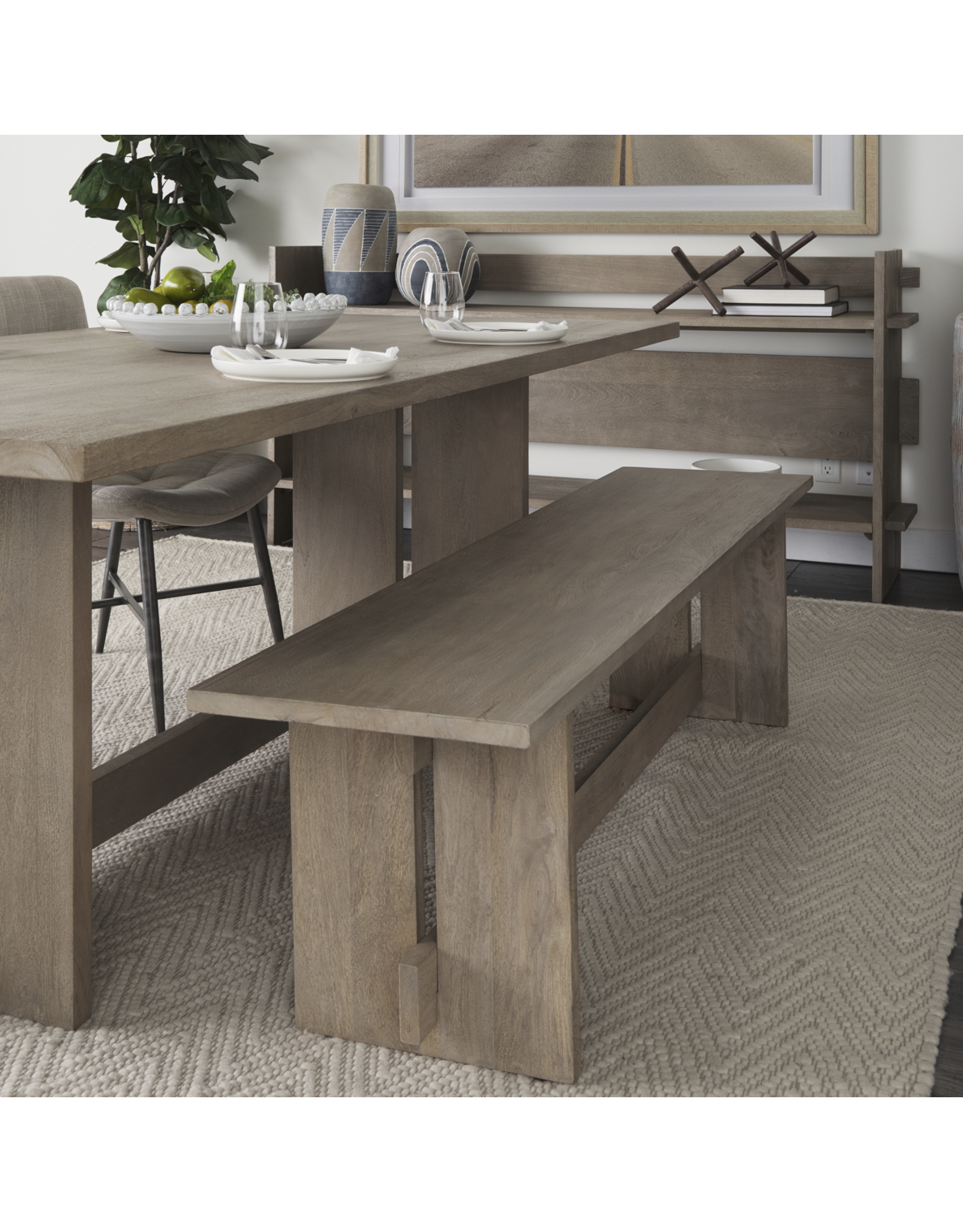 Aida Dining Bench in Light Grey Wood