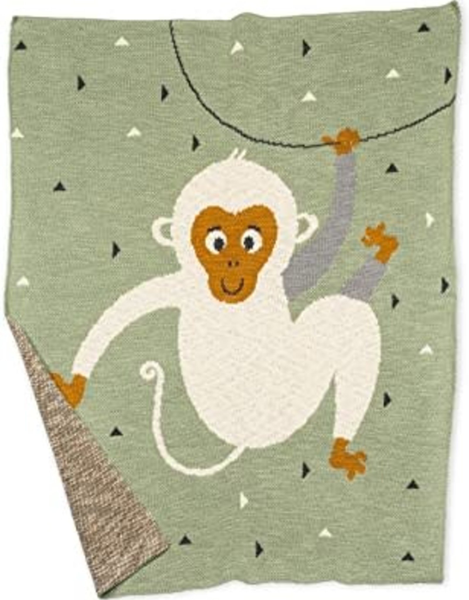 Cotton Knit Baby Blanket with Monkey