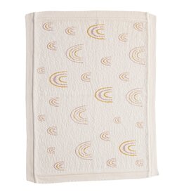 Cotton Knit Baby Blanket w/ Rainbows, Cream