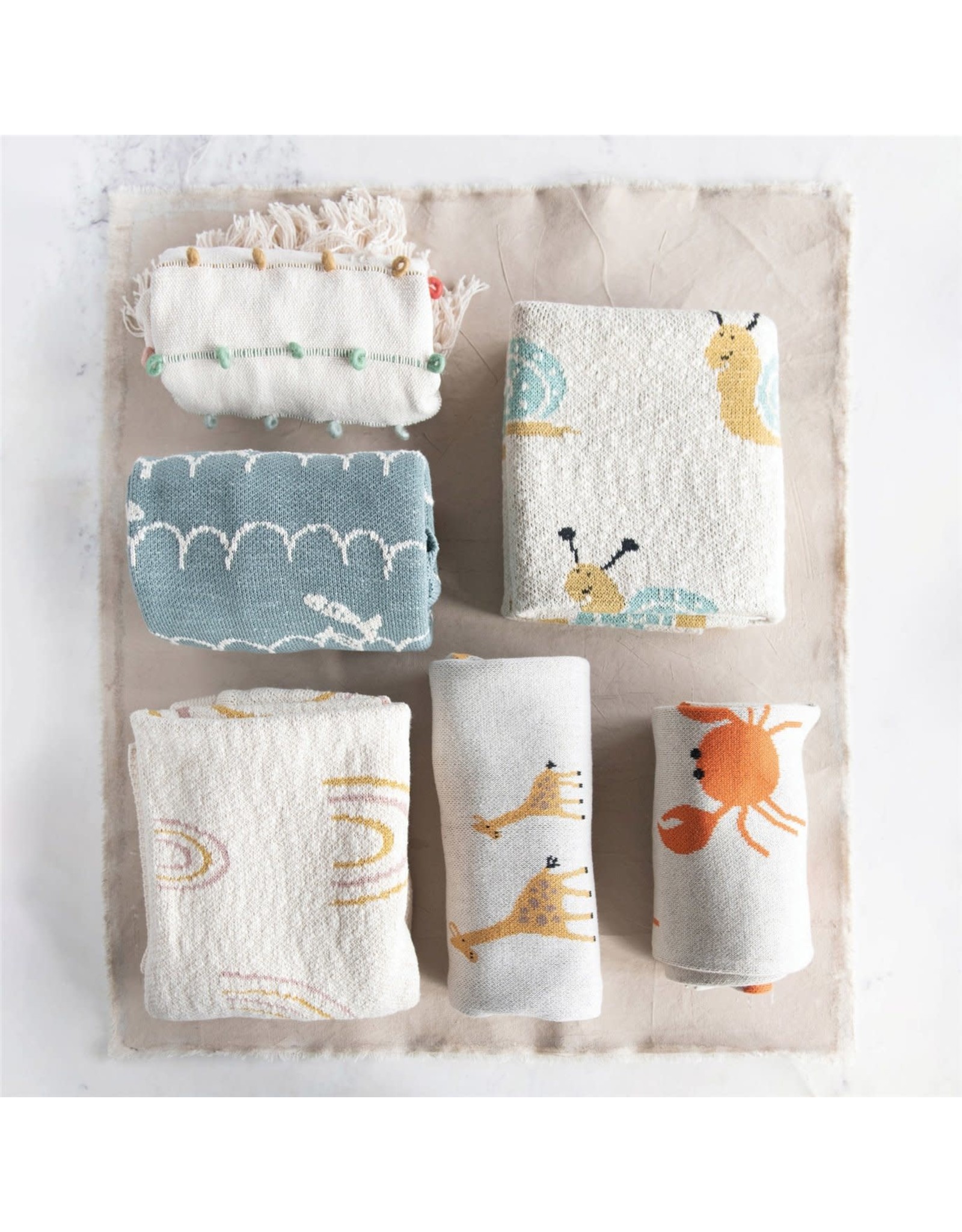 Cotton Knit Baby Blanket w/ Rainbows, Cream