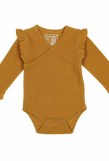 Corduroy Ruffle Wrap Bodysuit in Butterscotch