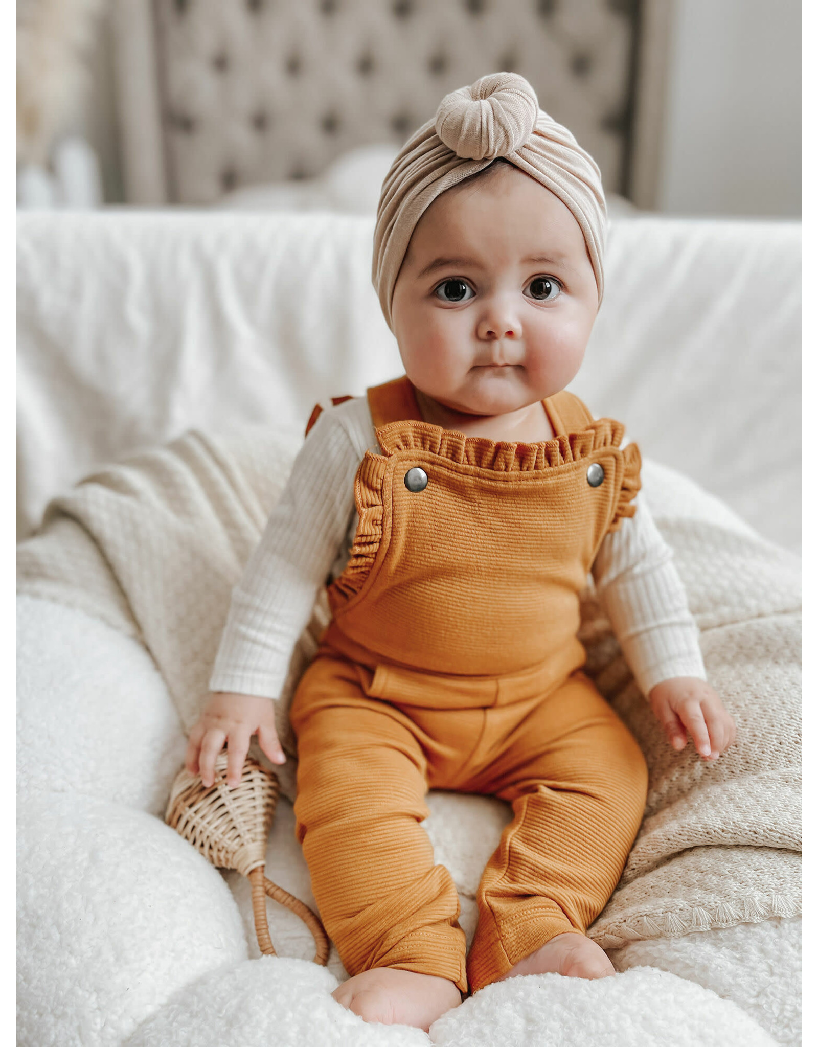 Corduroy Ruffle Romper in Butterscotch