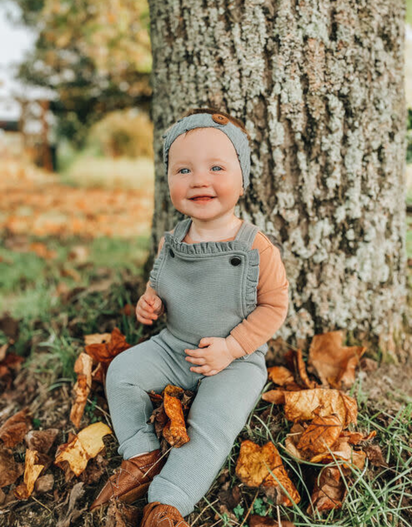 Corduroy Ruffle Romper in Moonstone