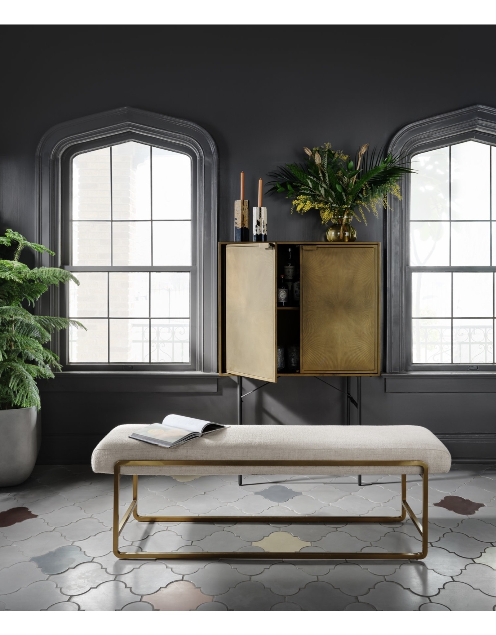 Sled Bench in Thames Cream