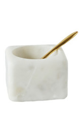 Square  White Marble Bowl w/ Brass Spoon
