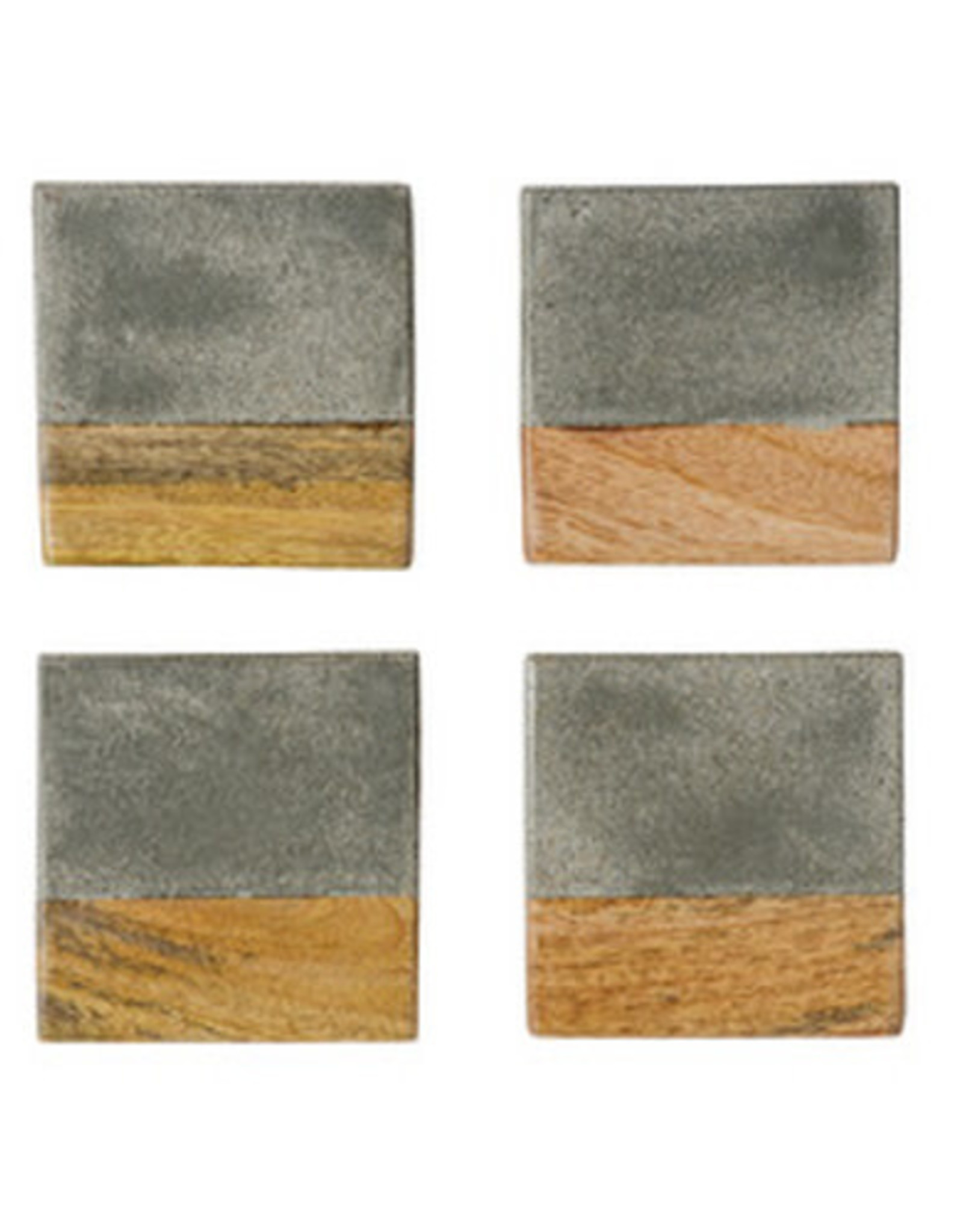Square Cement & Wood Coasters, S/4