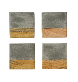 Square Cement & Wood Coasters, S/4