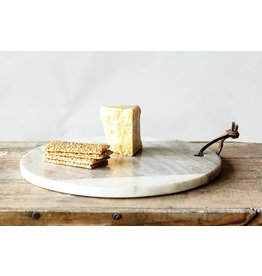 9" Round Marble Cheese/Cutting Board w/ Leather Tie, Grey & White