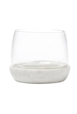 Small White Marble Plinth with Glass Bowl