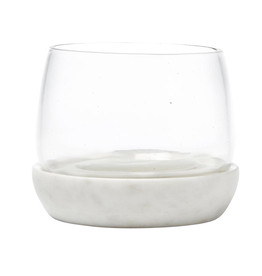 Small White Marble Plinth with Glass Bowl