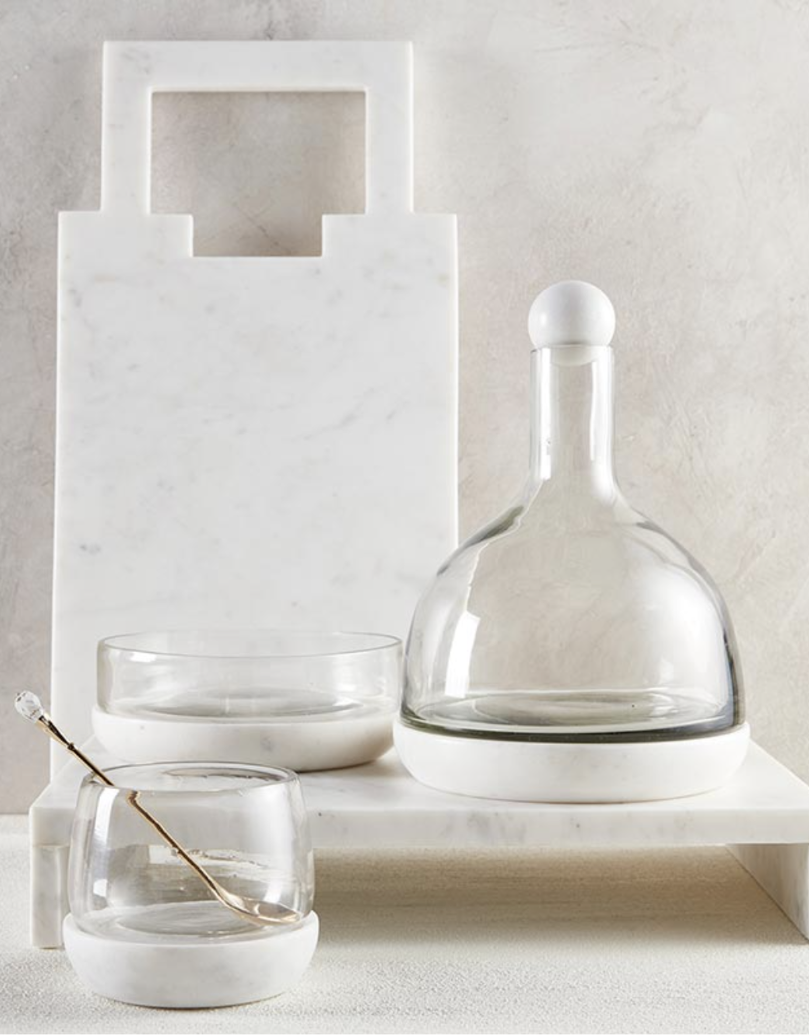 Small White Marble Plinth with Glass Bowl